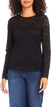 Karen Kane Scalloped Lace Top in Black at Nordstrom, Size Large