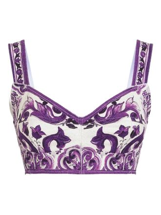 Dolce & Gabbana Majolica-print top - women - Viscose/Silk/Polyamide/Elastane/Linen/Flax/Cotton/Elastane - 46 - Purple