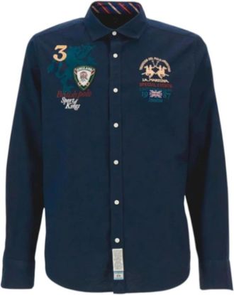 La Martina Camicia In Cotone Blu, Maniche Lunghe, Regular Fit, Taglia X-Large, Con Ricamo Logo
