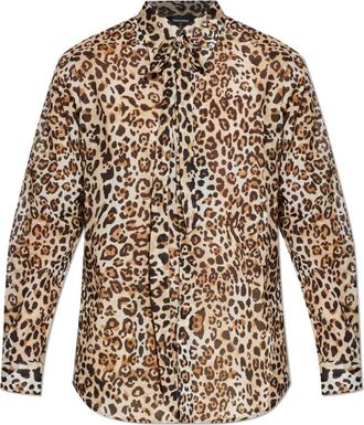 Dsquared2 Animal Print Shirt - Heren - Casual Overhemden - Bruin - 2XL - Katoen - Overhemden