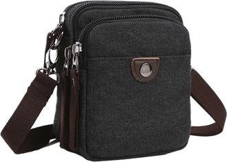 Generic Durable Green Grey Blue Black Coffee Khaki Canvas Compatible For Men Shoulder Messenger Bag(Black)