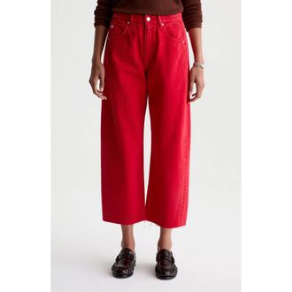 AG - Adriano Goldschmied Hattie Raw Hem High Waist Crop Barrel Jeans in Recording Red at Nordstrom, Size 23
