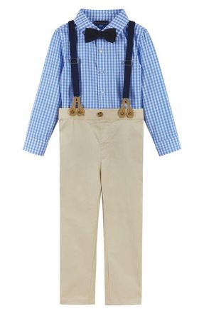Andy & Evan Kids Button-Up Shirt, Pants, Suspenders & Bow Tie Set in Light Blue/Khaki at Nordstrom, Size 2Y