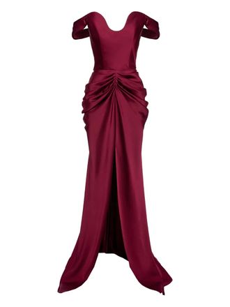 Ana Radu off-the-shoulder draped dress - women - Fabric - M - Red