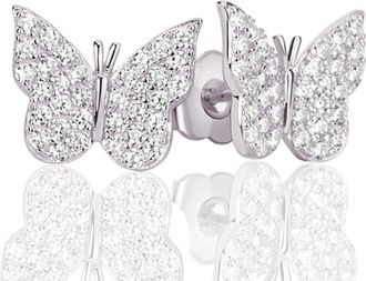 Suzy Levian Sterling Silver Pave Cubic Zirconia Butterfly Earrings