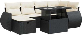 vidaXL Set De Sof&aacute;s De Jard&iacute;n 7 Pzas Con Cojines Rat&aacute;n Sint&eacute;tico Negro Vidaxl