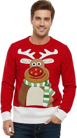 Janisramone Unisex Led Light Up Christmas Jumper Mens and Womens Xmas Tree Rudolph Print Knitted Tunic Novelty Jumpers, Funny Vintage Pullover Sweater