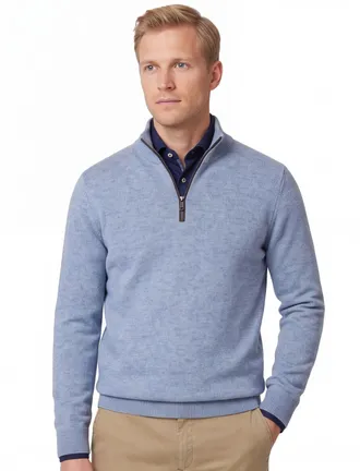 Casamoda Casa Moda lichtblauw half-zip trui met boord