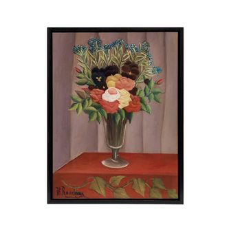 Artery8 Bouquet of Flowers in a Vase Rousseau Vintage Framed Canvas Wall Art | Size: W24 x H32