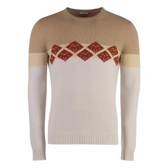 Malo Diamantpatroon Kasjmier Trui - Heren - Cashmere truien - Beige - L - Kasjmier - Truien & Vesten