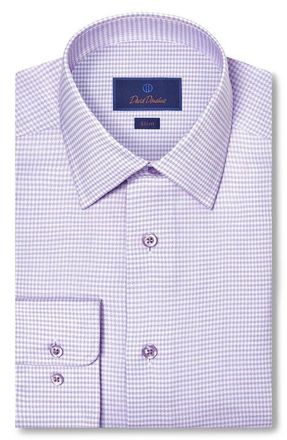 David Donahue Trim Fit Stretch Cotton Twill Dress Shirt in Lilac/White at Nordstrom, Size 15.5 - 32