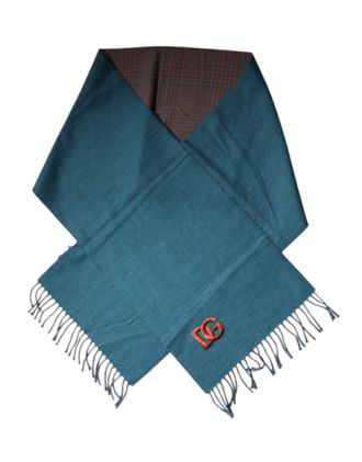 Dolce & Gabbana Mens Blue Green Wool Fringes Wrap Shawl Scarf - Dark Green - One Size