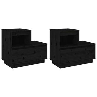 vidaXL Vidaxl - Mesitas De Noche 2 Uds Madera Maciza De Pino Negro 60x34x51 Cm