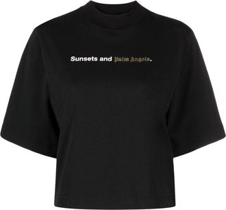Palm Angels Sunsets-print cotton T-shirt - women - Cotton - M - Black