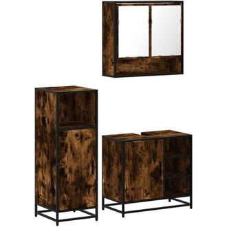 vidaXL Set De Muebles Ba&ntilde;o 3 Pzas Madera Contrachapada Roble Ahumado Vidaxl