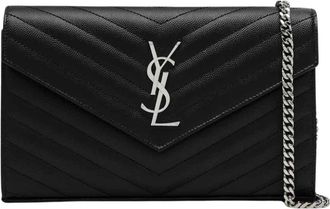Saint Laurent Cassandre Chain Wallet - Dames - Schoudertassen - Zwart - ONE Size - Leer - Tassen
