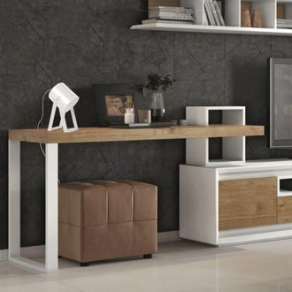 Tosel Lampe bureau madera Alt.30cm blanco Pantalla: aluminio