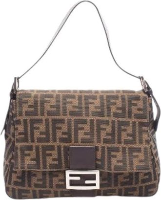 Fendi Pre-owned Mamma Baguette Canvas Leather Shoulder Bag - Dames - Vintage Schoudertas - Bruin - ONE Size - Leer - Vintage