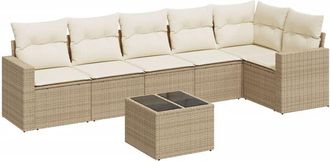 vidaXL Vidaxl - Set Sof&aacute;s De Jard&iacute;n 7 Piezas Y Cojines Rat&aacute;n Sint&eacute;tico Beige