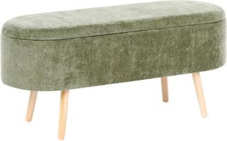 Beliani Bench Green Chenille Fabric Upholstery Pine Wood Legs with Storage Bedroom Living Room Accessory OKLAHOMA