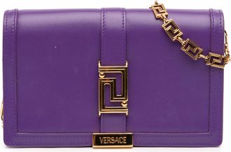 Versace Womens Pre-owned Leather Greca Goddess Wallet On Chain - Purple - One Size