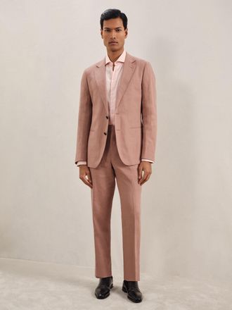 Reiss Rose Pink Single-breasted Linen Suit Blazer Slim Fit, 40R