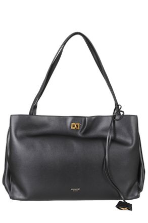 AVENUE 67 Black Aisha Twist-Lock Leather Tote Bag