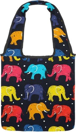 Generic Art Colors Elephant Reversible Canvas Shoulder Tote - Double-Sided Print, 12oz Cotton, 27cm Drop, Fold-Flat Bag for Travel, Shopping, Street Outings