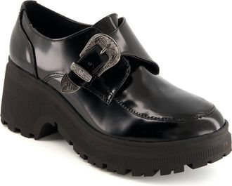 Andrea Womens Chunky Sole Heeled Patent Moccasins In Black