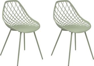 Beliani Conjunto De 2 Sillas De Comedor Verde Material Sint&eacute;tico Respaldo Red Canton Ii