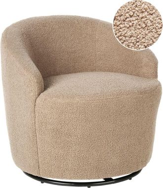Beliani Armchair Curved Backrest Glam Art Deco Boucle Fleece Black Base Swivel 360° Taupe Davik