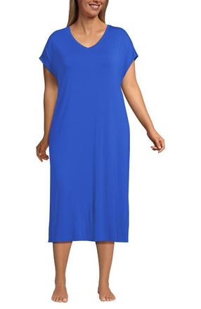 Lands End Short Sleeve Cooling Midi Nightgown in Vibrant Lapis at Nordstrom, Size 1X