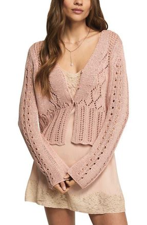Lucky Brand Pointelle Crop Cardigan in Rose Smoke at Nordstrom, Size X-Small