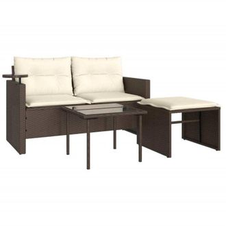 vidaXL Set Divano da Giardino 3 pz con Cuscini Marrone in Polyrattan - Vidaxl