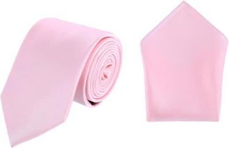 Trafalgar Store Sutton Solid Color Silk Necktie and Pocket Square Combo in Pink at Nordstrom