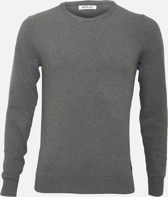 Replay Mens Hyperflex Cotton Crew-Neck Jumper, Grey Melange - Size: 40
