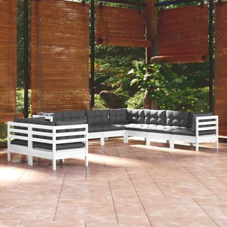 vidaXL Muebles De Jard&iacute;n 9 Pzas Y Cojines Blanco Madera Maciza De Pino Vidaxl