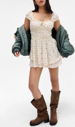 BDG Ruby Floral Skirted Romper in Ditsy White at Nordstrom, Size X-Large