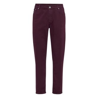 Brunello Cucinelli Slim Fit Jeans, male, Red, XL, Bordeaux Cotton Trousers