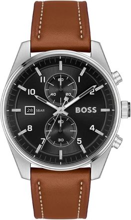 HUGO BOSS Skytraveller Horloge - Heren - Horloges - Bruin - ONE Size - Leer - Accessoires