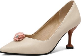 Generic Women Pointed Toe Pumps Textured Fabric Pink Flower Embellishment Stiletto Heel Contrast Heel Narrow Toe Cap Non Slip Durable Comfortable Multi Patter