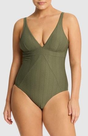 Sea Level Australia Caracus Textured One-Piece Swimsuit in Khaki at Nordstrom Rack, Size 12