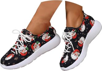 Generic Womens Walking Sneakers Christmas Printed Tennis Shoes Breathable Non Slip Athletic Running Jogging Workout Casual Sport Shoes Fashion Mesh Lightweigh