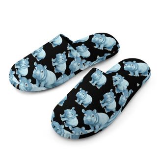 Generic Hippo Mens Cozy Memory Foam Slippers Warm Cotton House Shoes Comfy Slipper for Indoor Outdoor