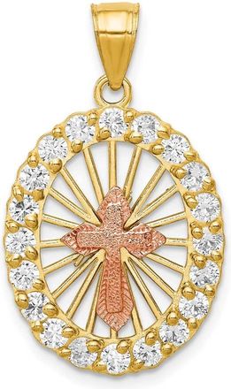 Diamond2Deal 10k Two-tone Cubic Zirconia Cross Pendant