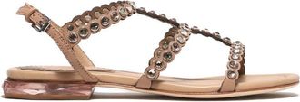 Ash Saphir Model Sandal In Beige Leather Embellished With Gems