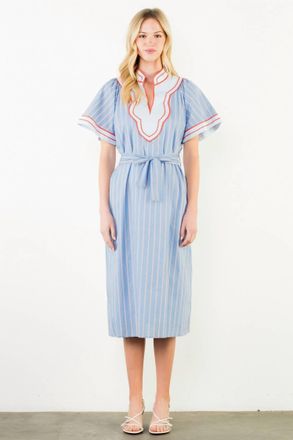 THML Clothing Short Sleeved Stripe Pattern Midi Dress In Blue