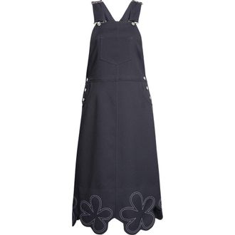 Comme Des Gar&ccedil;ons Embroidered Daisy Hem Overalls Dress in Navy at Nordstrom, Size Medium