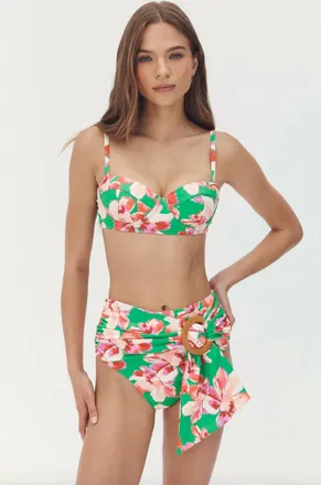 Hutch Tamra Bikini Top In Green Placement Watercolor Lotus Trellis