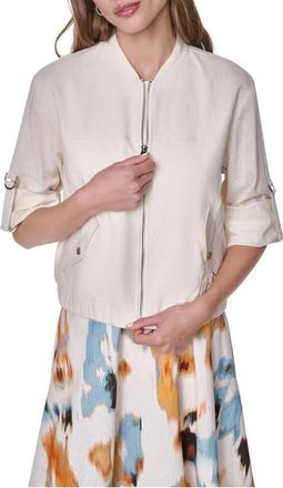 DKNY Linen Blend Bomber Jacket in Coconut at Nordstrom, Size Xx-Small